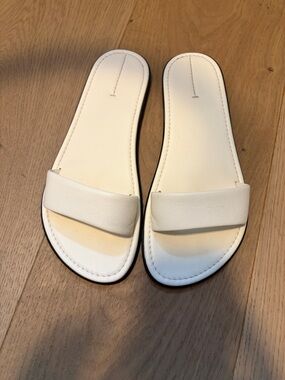 The Row White Leather Slide Sandals